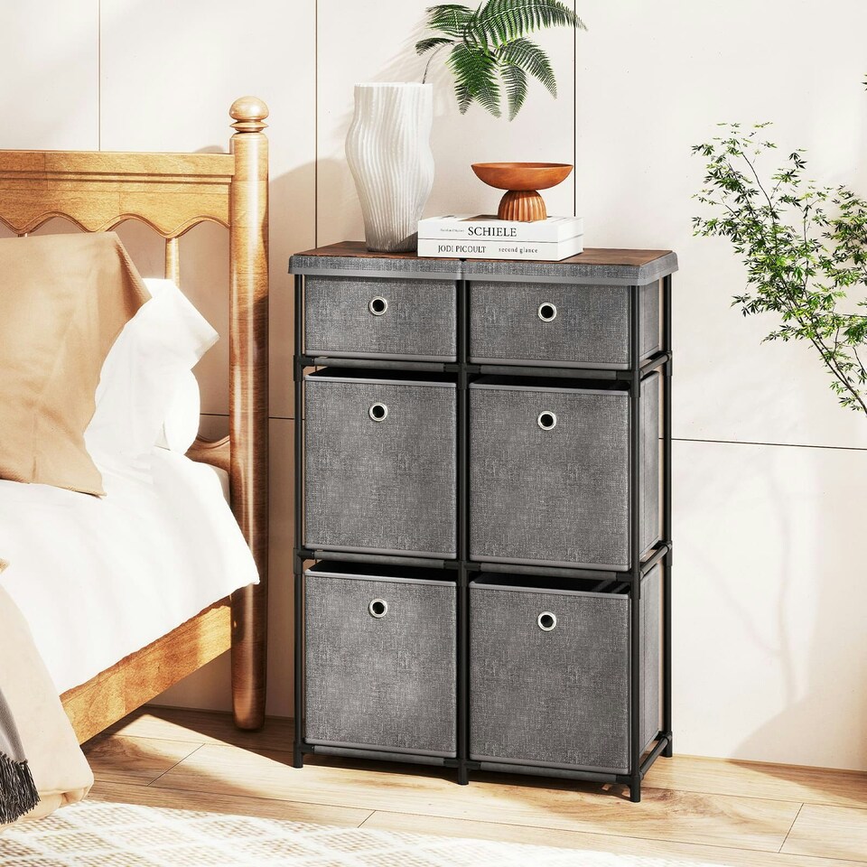 image 1 of COSTWAY Chest of Drawers Storage Organizer w/6 Drawers Grey