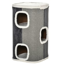 PawHut Cat Barrel Scratching Post Tree, Plush Fleece Indoor Cat Tower, Grey