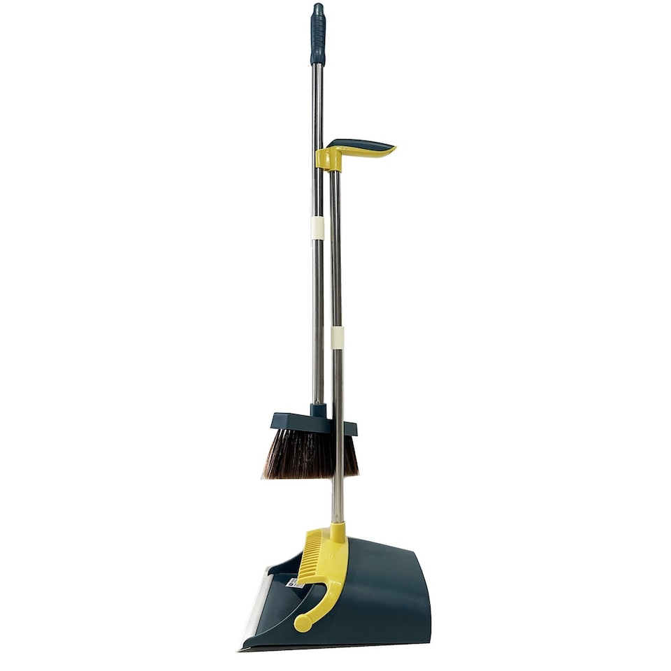 image 1 of Gr8 Home Strong Long Handled Dustpan and Brush Set Soft Bristles Broom Lobby Dust Pan