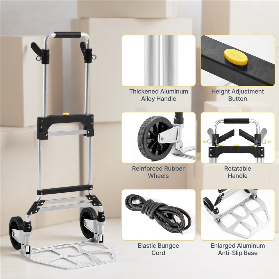 image 1 of Yaheetech Metal Hand Trolley with Adjustable Handle Height & Bungee Cord & Gloves-Silver