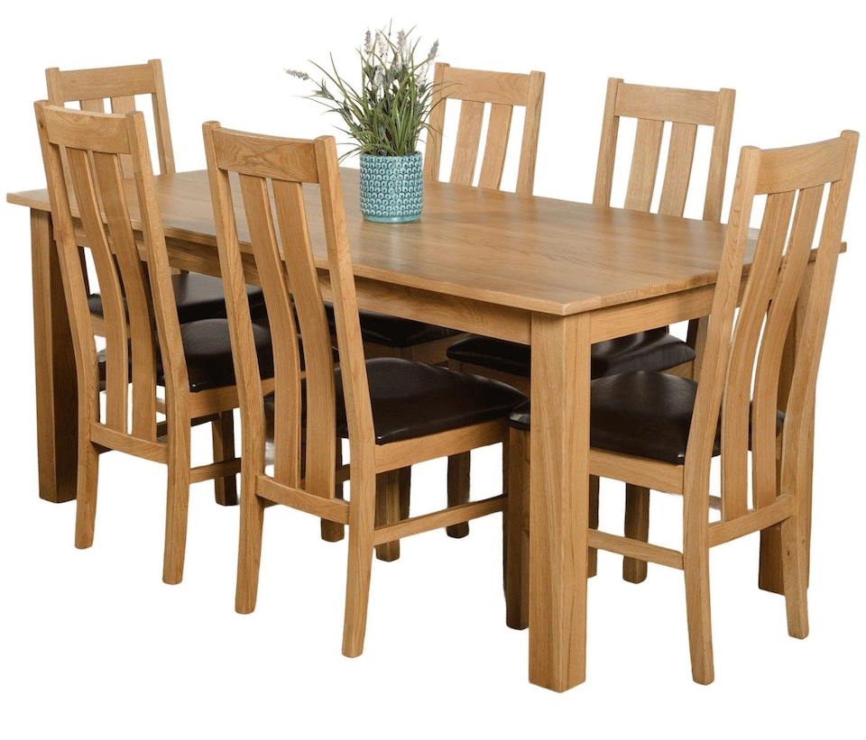 image 1 of Oslo 180 x 90 cm Large Oak Dining Table and 6 Princeton Chairs | Brown | Brown