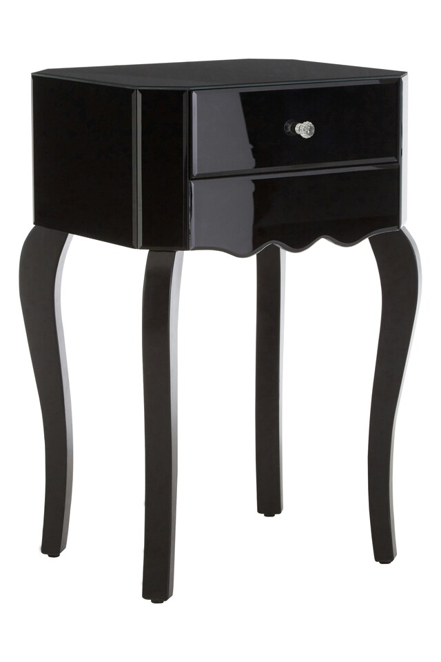 image 1 of Interiors by Premier Black Mirrored 1 Drawer Side Table, Dark Wood Side Table, Mirrored Side Table, Black Side Table with Storage | Black