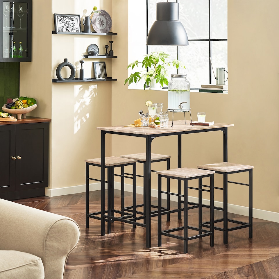 image 1 of SoBuy Breakfast Bar Table and 4 Stools Set, Light Oak/Black, 39.4x23.6x34.3 inches, 23.4 kg - OGT11-N
