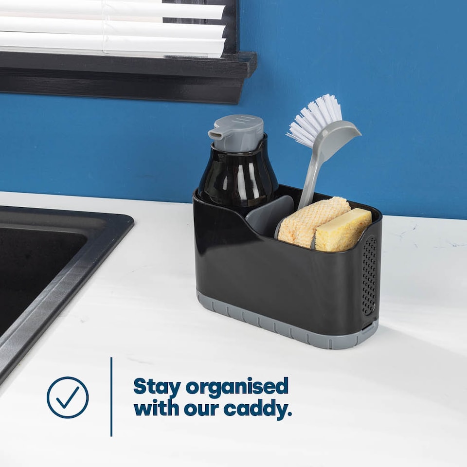 image 1 of Black Sink Caddy with Soap Dispenser