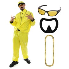 Adult Yellow Rapper Ali Costume – 1980s Fancy Dress Outfit with Jacket, Beard & Gold Chain Yellow | 2XL
