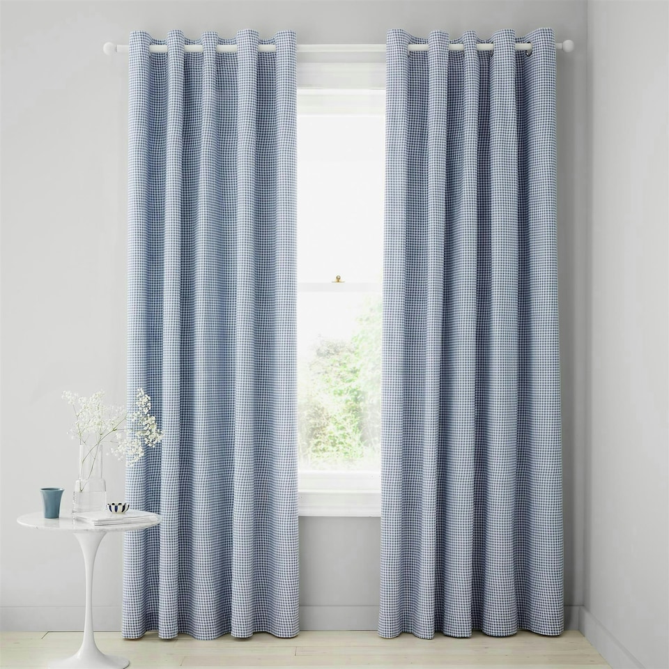 image 1 of Catherine Lansfield Lucie Floral Frill Fully Reversible Eyelet Curtains | Blue | 66x90"