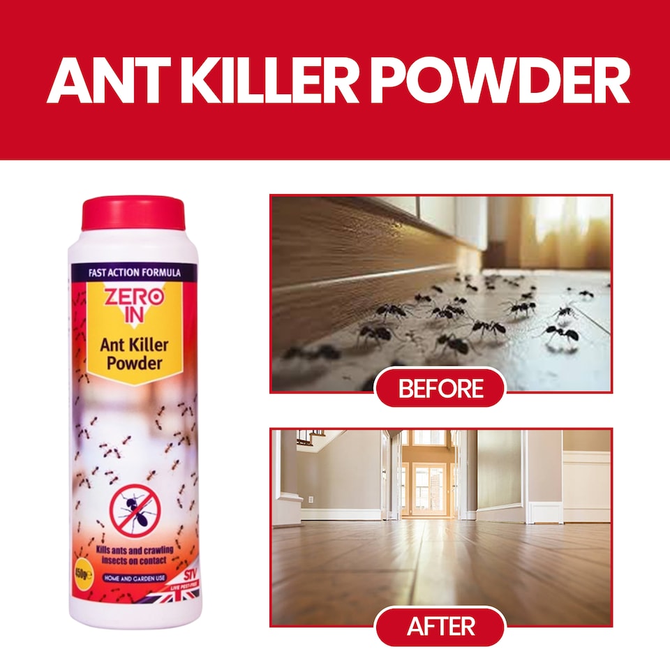 image 1 of Zero In Ant Killer Powder 450g Pack of 2 Crawling Insect Control Ant Cockroach Woodlice Earwig Indoor Outdoor Powder Treatment