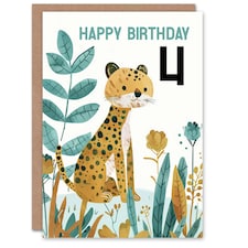 Cute Jungle Plants Fun Kids Age 4 Year Old Child Kids 4th Birthday Card