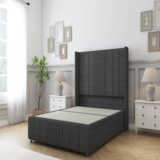 Sloomy Hargrave Graphite Dumfries Divan Bed Base No Drawers With 54 Inch Wingback Headboard & 12 Inch Matching Footboard | Grey | Graphite | Single | 1
