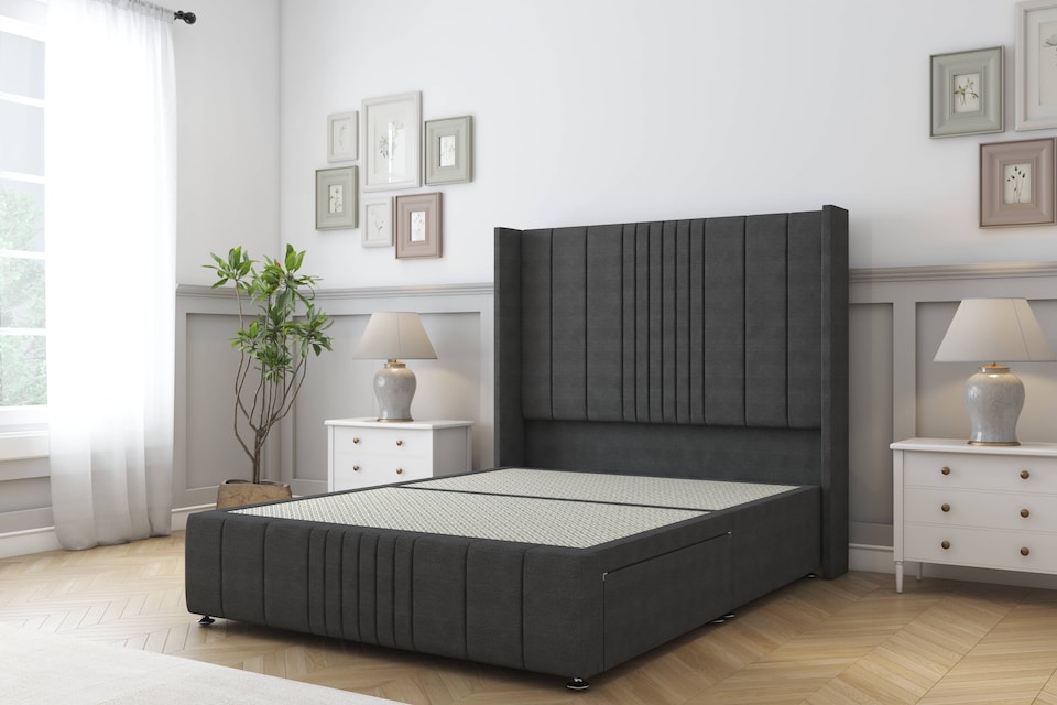 image 1 of Sloomy Hargrave Graphite Dumfries Divan Bed Base No Drawers With 54 Inch Wingback Headboard & 12 Inch Matching Footboard | Grey | Graphite | Single | 1