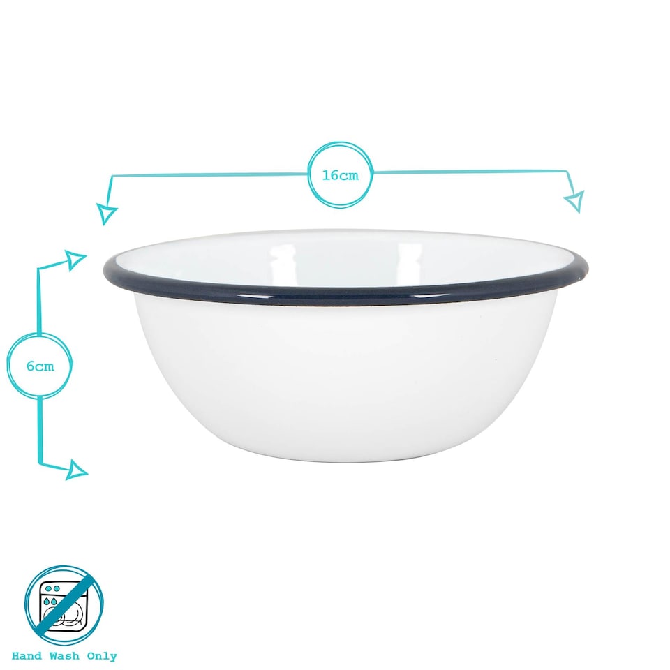 image 1 of Argon Tableware White Enamel Bowls - 16cm - Navy - Pack of 6 | Blue | Navy