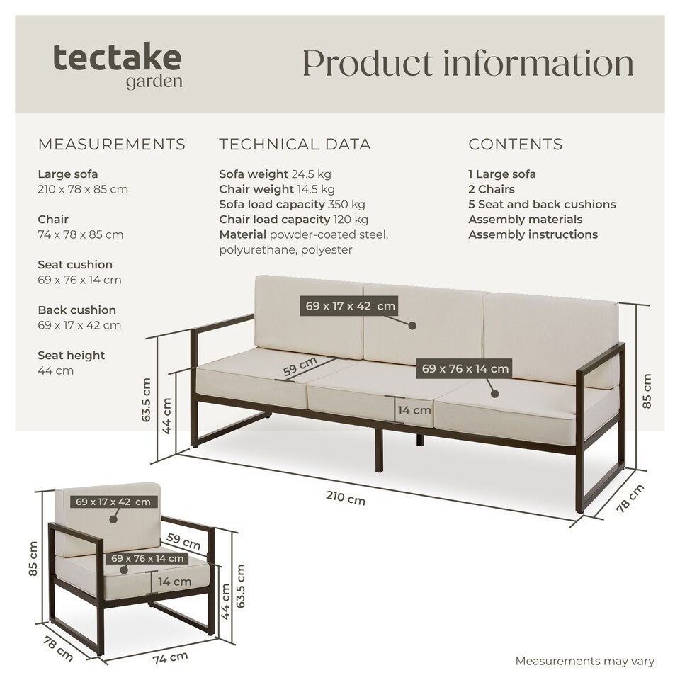 image 1 of Garden Furniture Comosa - for 5 people, XXL padding, 1 sofa, 2 armchairs