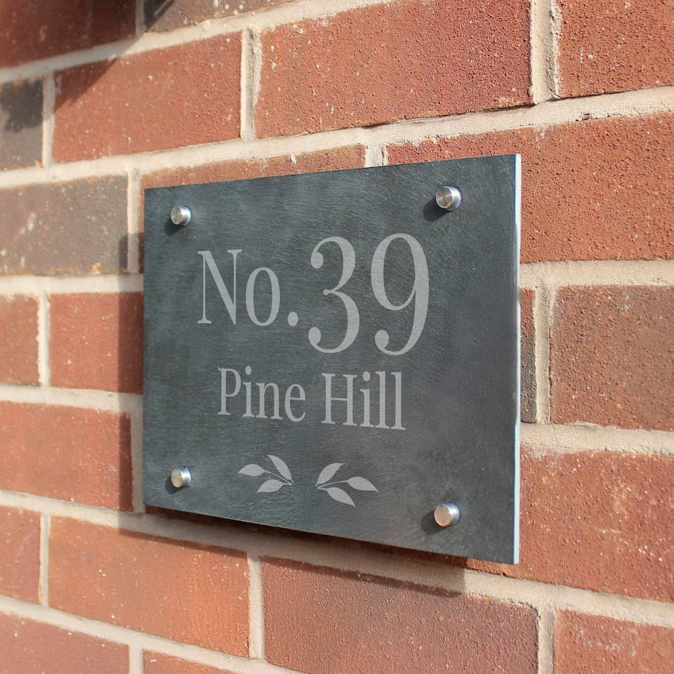 image 1 of Personalised Leaf Slate House Sign