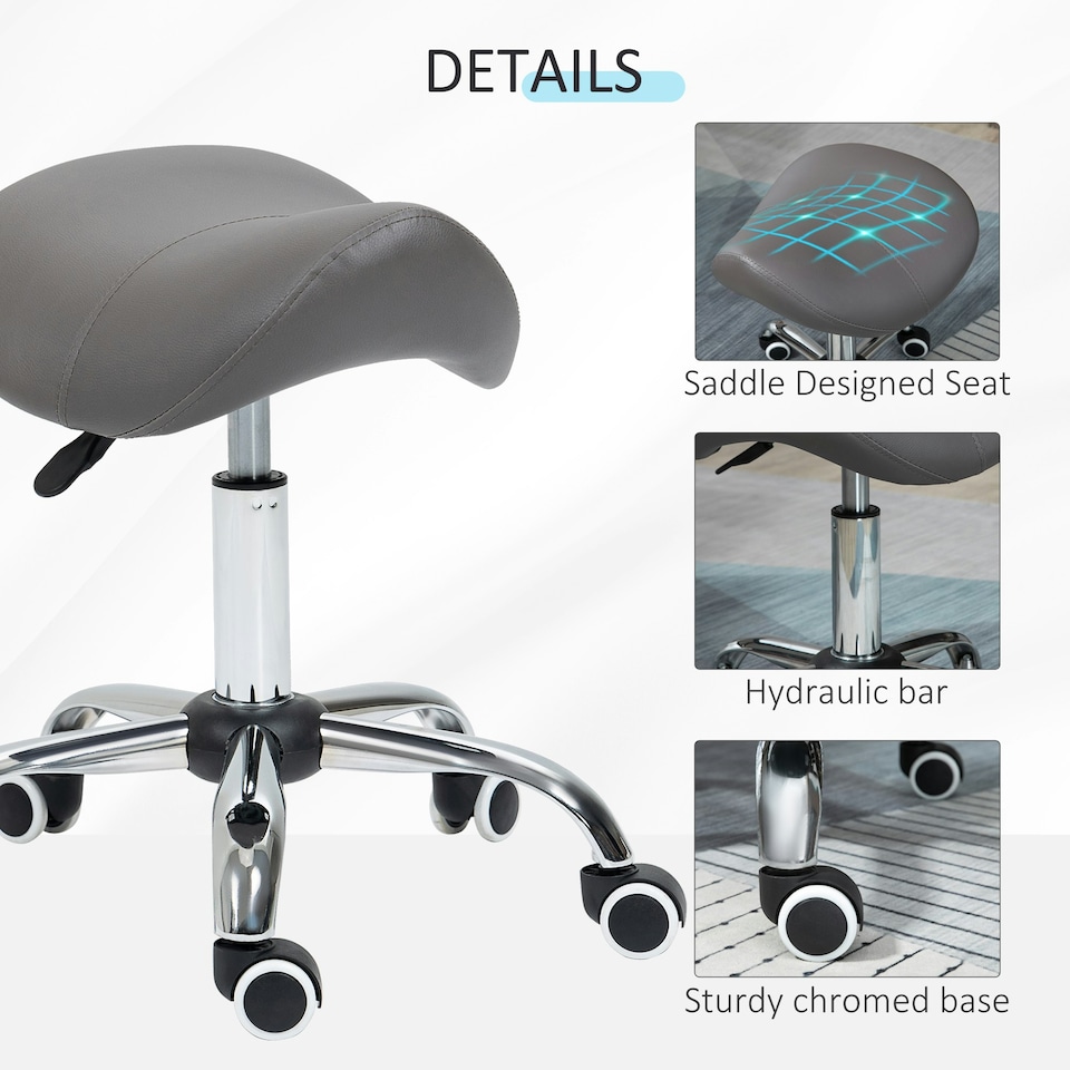 image 1 of HOMCOM PU Leather Saddle Stool w/ Moulded Padded Seat Adjustable Height Grey