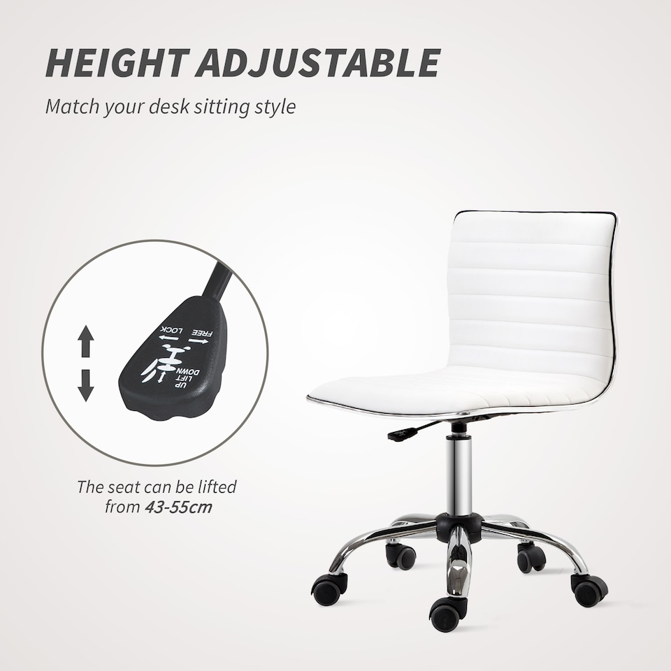 image 1 of HOMCOM Armless Mid-Back Adjustable Office Chair with 360 Swivel White