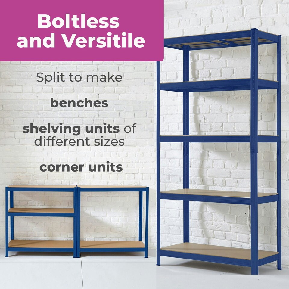 image 1 of XL 5 Tier Large Steel Shelf Shelving Blue Blue