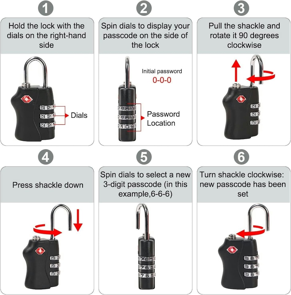 image 1 of TSA Approved Black 3 Combination Travel Suitcase Luggage Padlock | Black