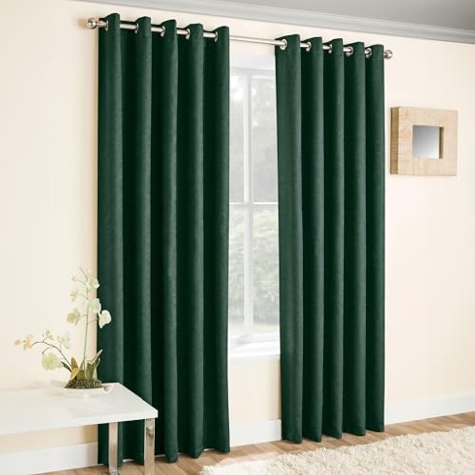 image 1 of Vogue Dark Green Curtains 90 x 54 inch (229 x 137 cm) Room Darkening Eyelet Thermal Noise Reducing Curtains for Bedroom and Living Room