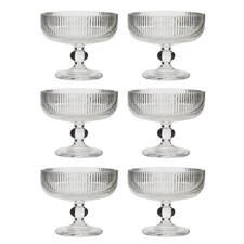 Set of 6 Luxury Ribbed Glass Footed Dessert Bowls Wedding Decorations Ideas 300ml | Clear | Clear | Medium | 6