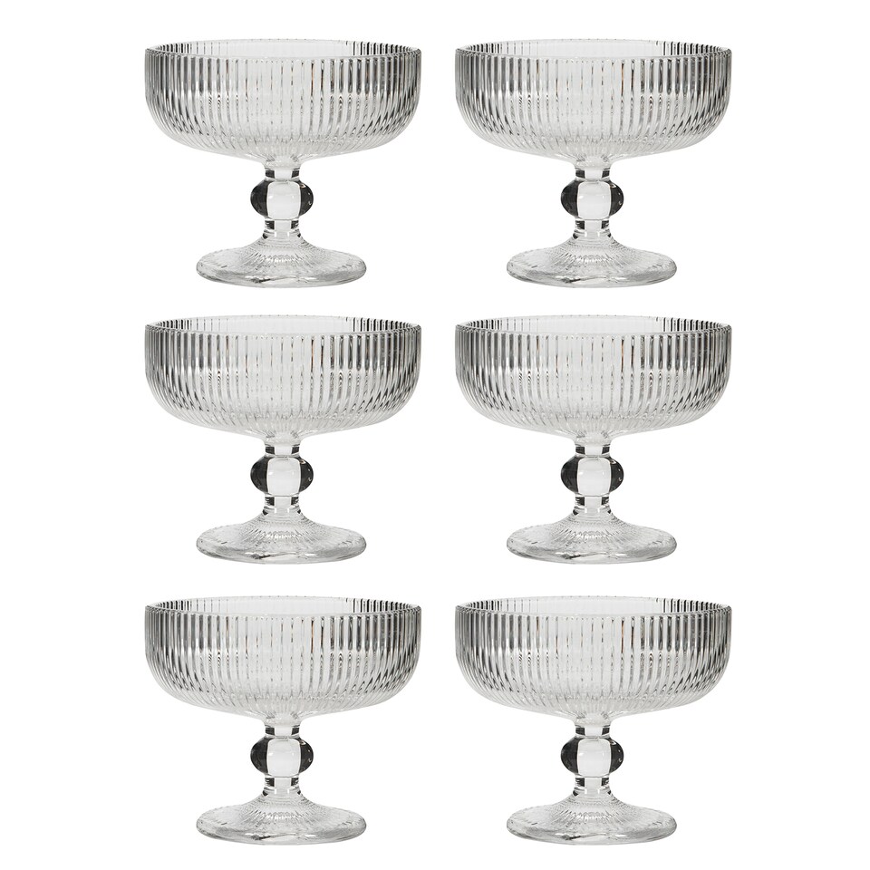 image 1 of Set of 6 Luxury Ribbed Glass Footed Dessert Bowls Wedding Decorations Ideas 300ml | Clear | Clear | Medium | 6