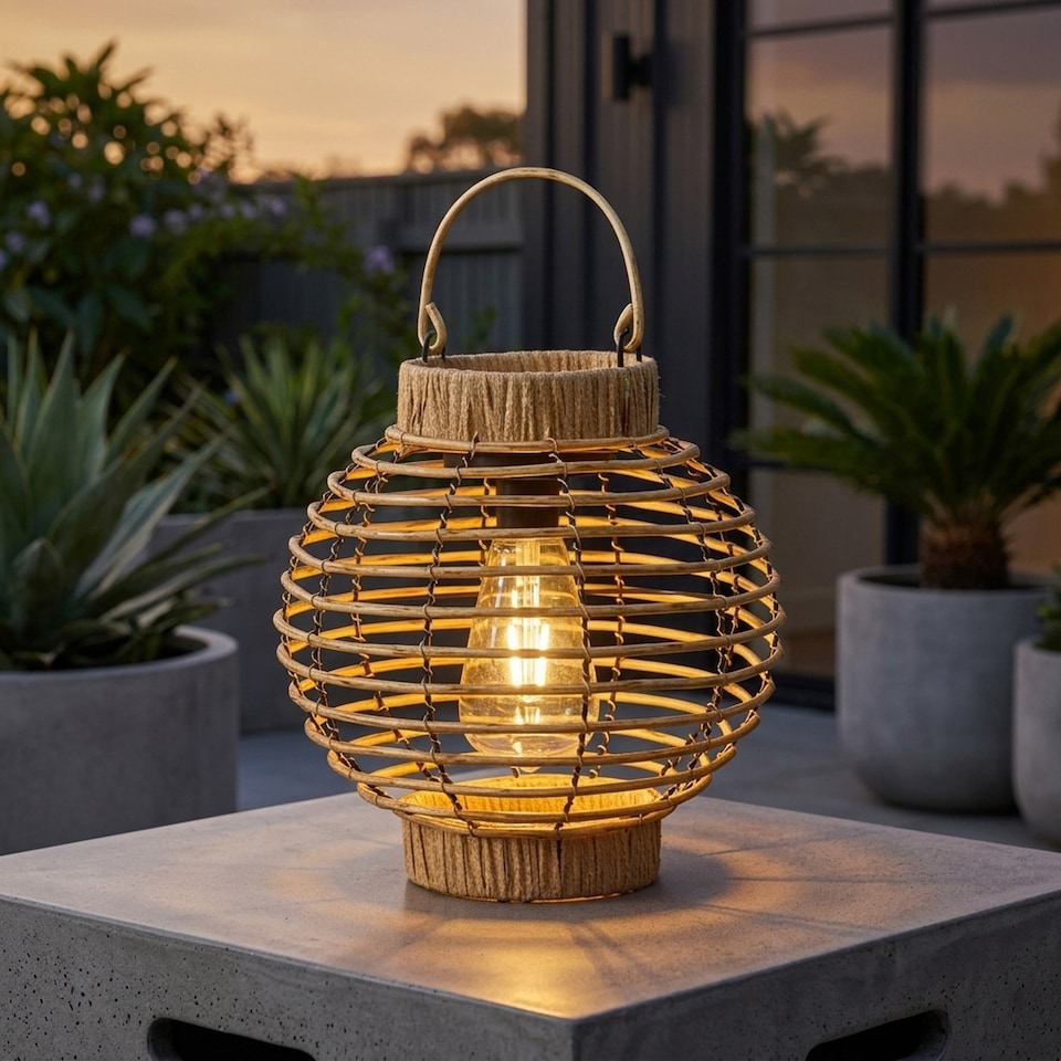 image 1 of Lunaria Terra Rattan Solar Garden Lantern