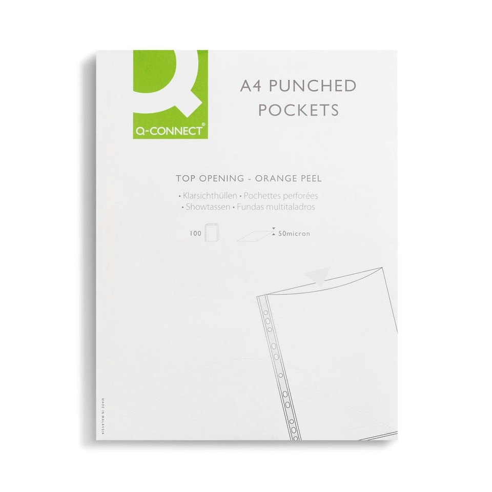 image 1 of Pack of 100 50 Micron A4 Clear Polypropylene Punched Pockets