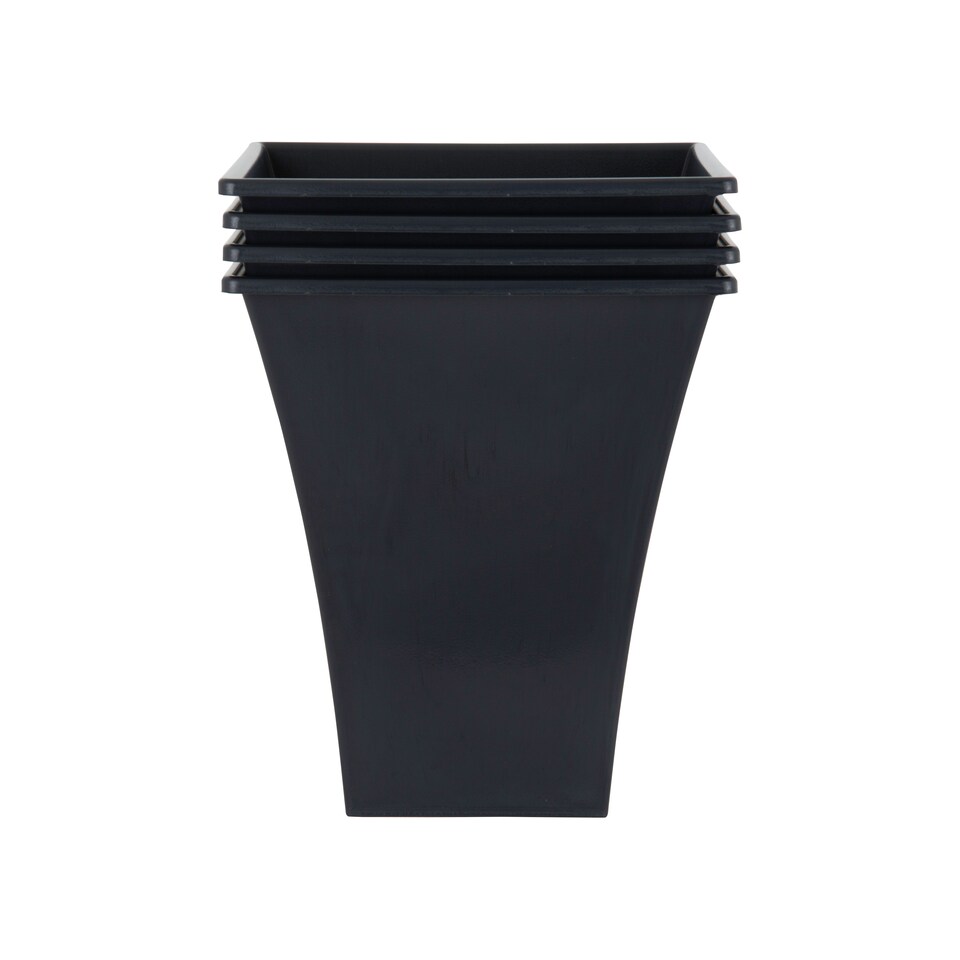 image 1 of Wham Metallica 4 x 28cm Square Plastic Garden Planters | Black | Slate