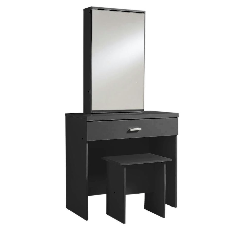 image 1 of Makeup Dressing Table Set With Sliding Storage Space Vanity Mirror and Stool Grey
