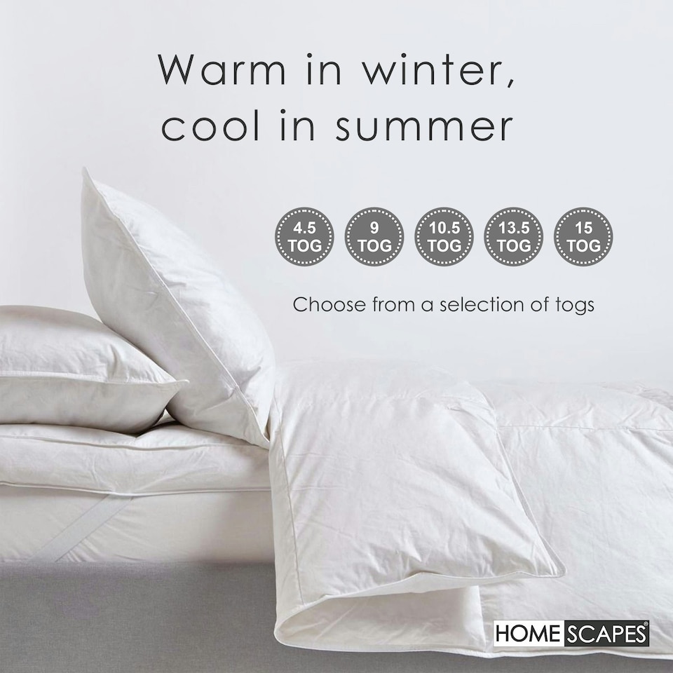 image 1 of Homescapes 4.5 Tog Duvet Luxury Goose Feather and Down for Summer Lightweight, King