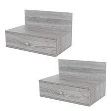Pair of Kelly Wall-Mounted Bedside Cabinets with Drawer - Modern Floating Bedside Tables | Grey | Grey Oak Effect | One Size | 2