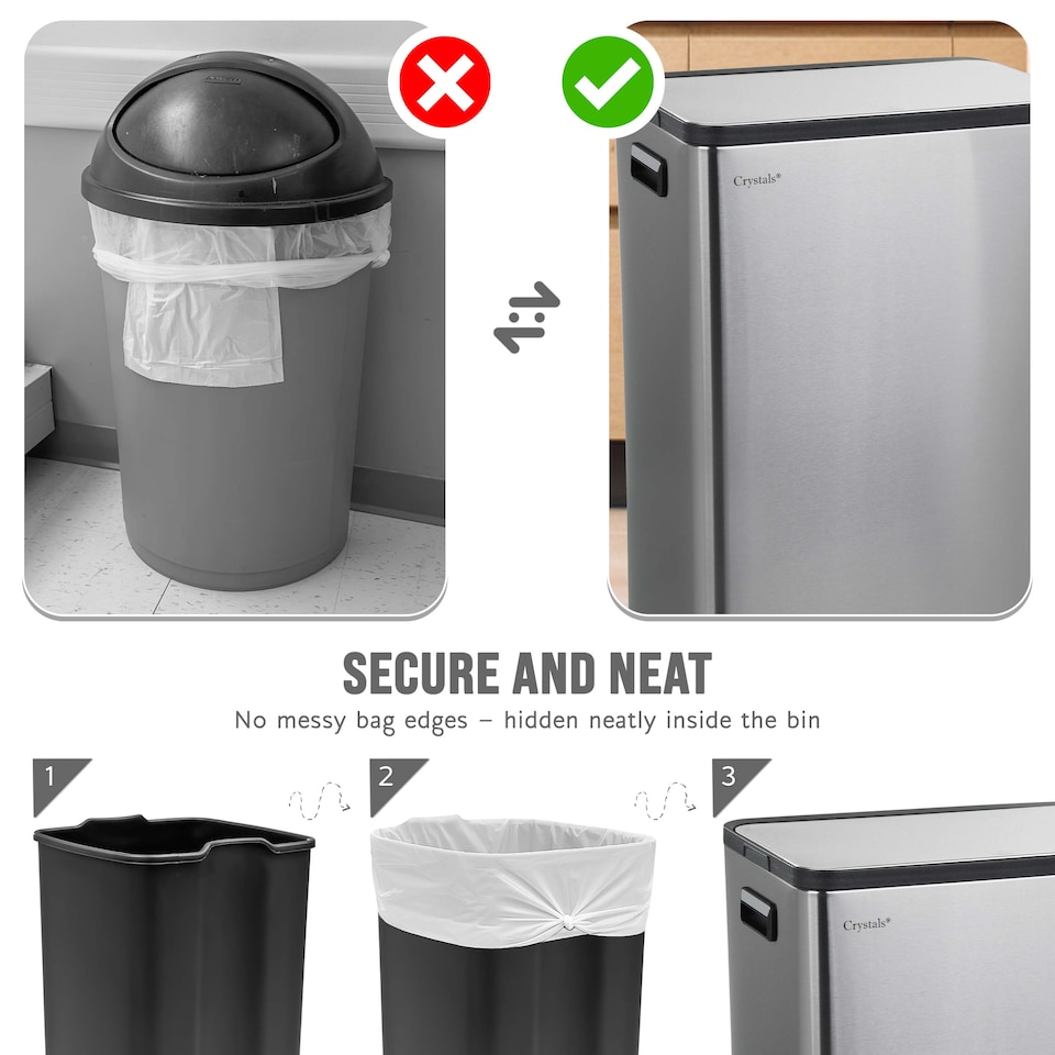 image 1 of 60L Dual Compartment Waste Bin Kitchen Rubbish Waste Separation Pedal Bin with 2 Compartments, Black | Silver
