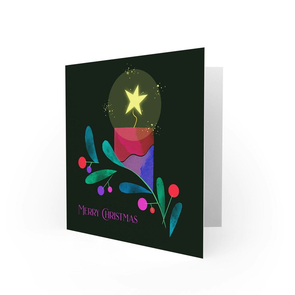 image 1 of Bright Star Candle Mistletoe Dark Modern Graphic Christmas Card