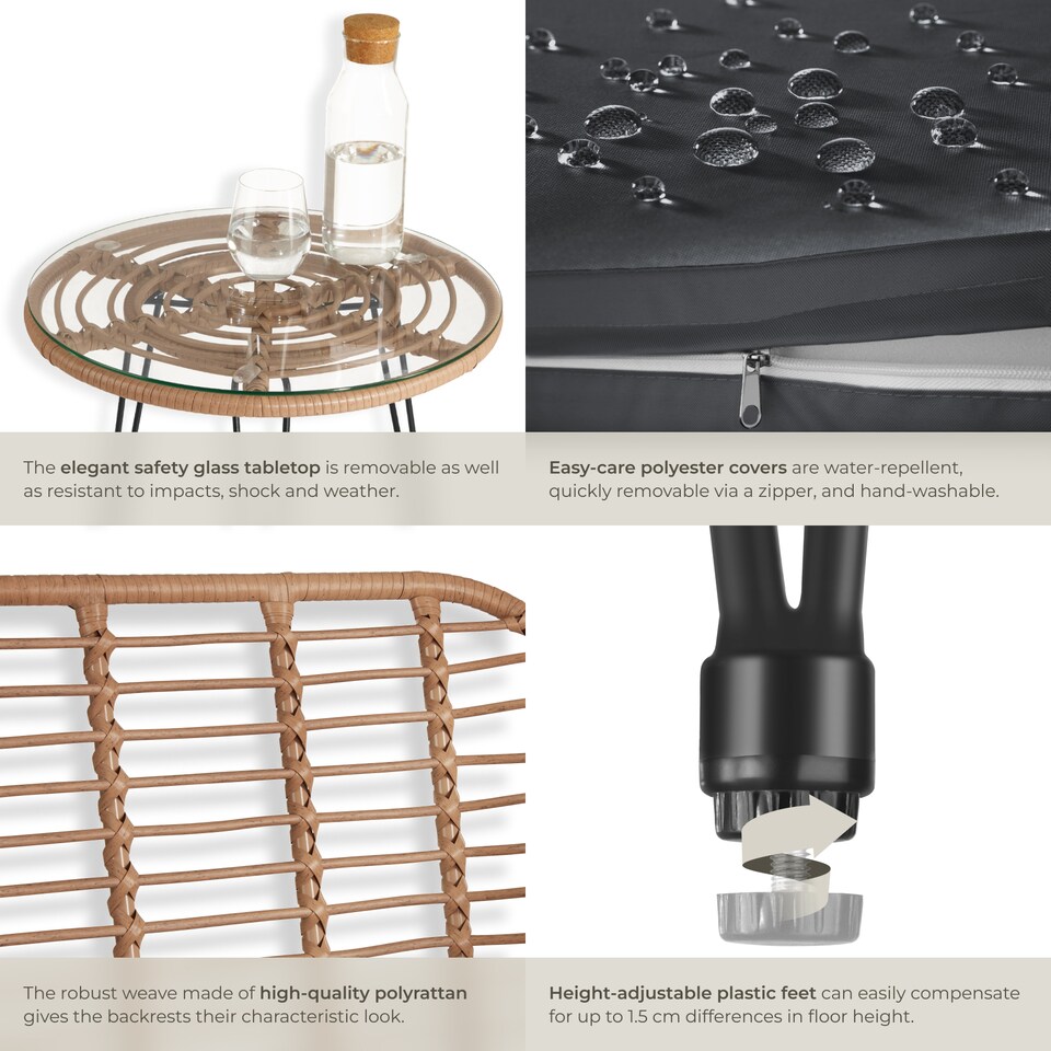 image 1 of Garden Table and Chairs Molfetta - 2 person bistro set, weather and UV-resistant | Cream | nature | 64,50 x 58 x 86,50 cm | 1