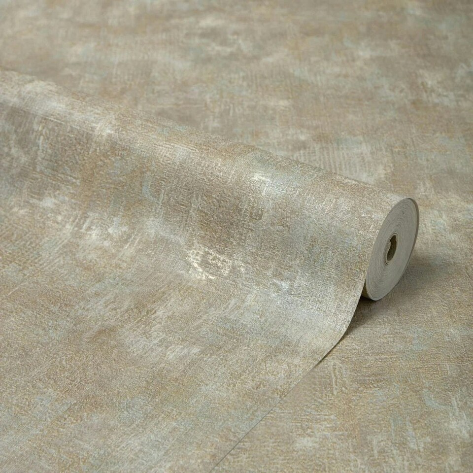 image 1 of Concrete Couture Wallpaper in Warm Chocolate and Gold | Cream | Warm Chocolate and Gold