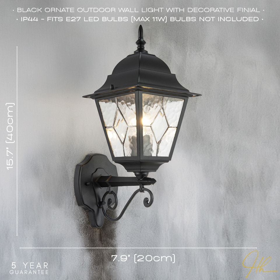 image 1 of Traditional Matte Black Cast Aluminium Outdoor Wall Light With Cathedral Glass | Black | Black | 1