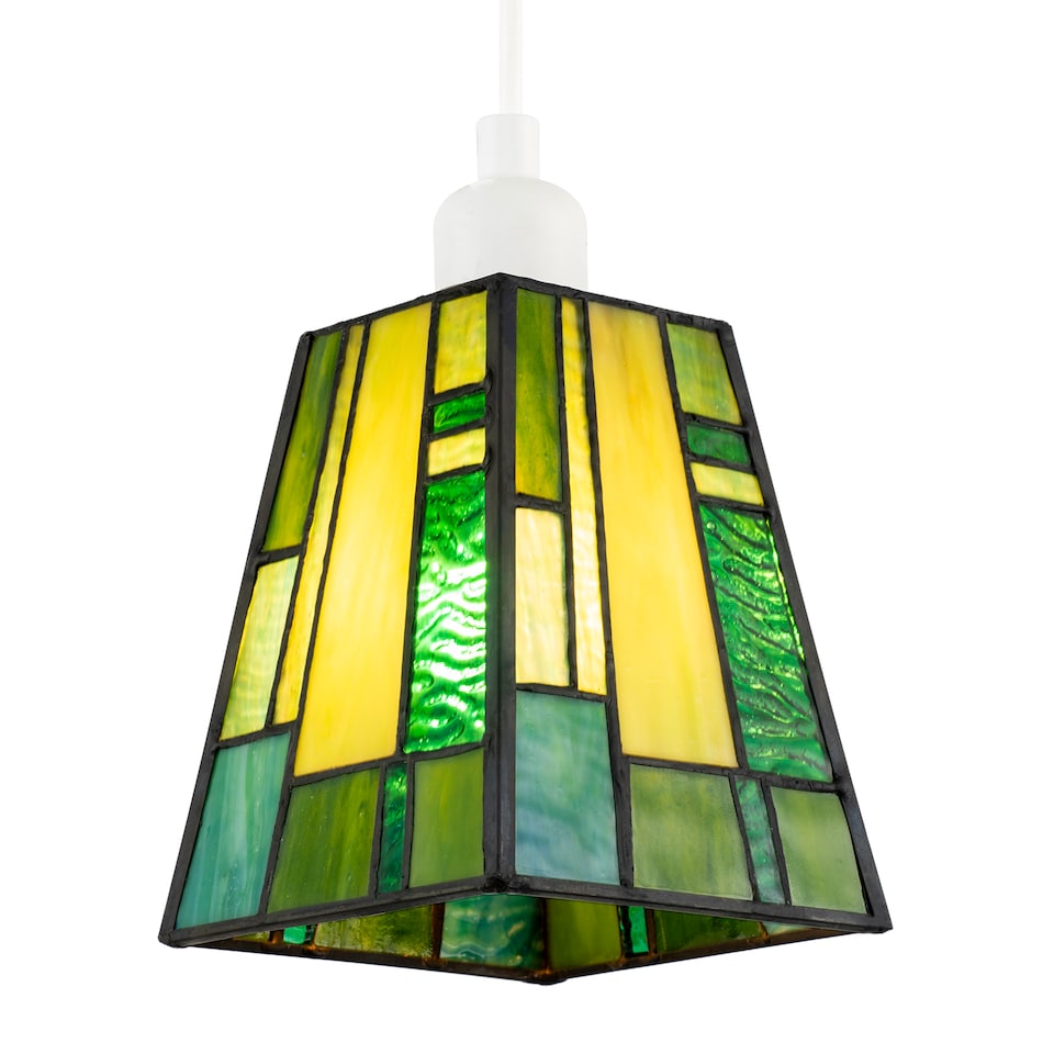 image 1 of Art Denergy savingTiffany Glass Pendant Shade with Emerald and Green Panels
