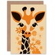 image 1 of Cute Flowers Orange Floral Kids Giraffe Baby Birthday Card