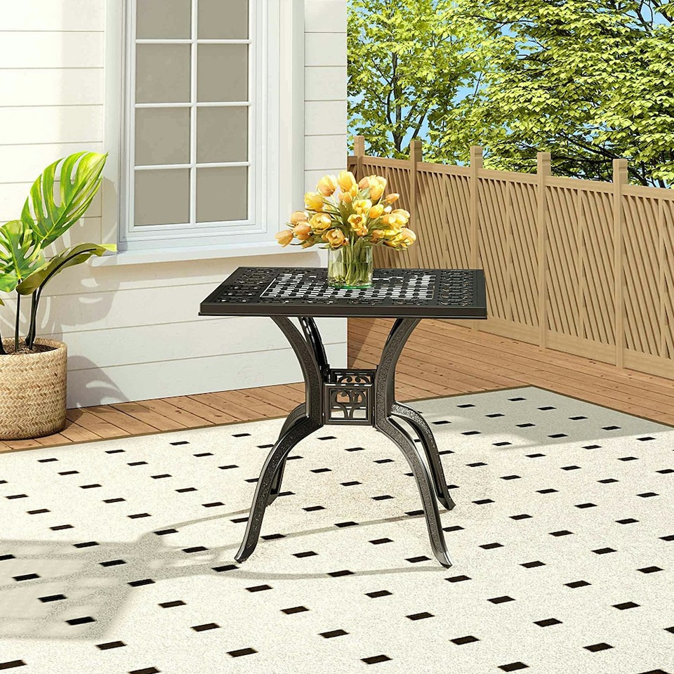 image 1 of Living and Home Cast Aluminum Square Outdoor Dining Table, Black, 80 cm | Black