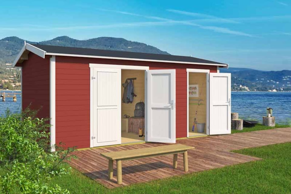 image 1 of Tuvalu XL-Log Cabin, Wooden Garden Room, Timber Summerhouse, Home Office - L540 x W331.2 x H250.8 cm | Brown