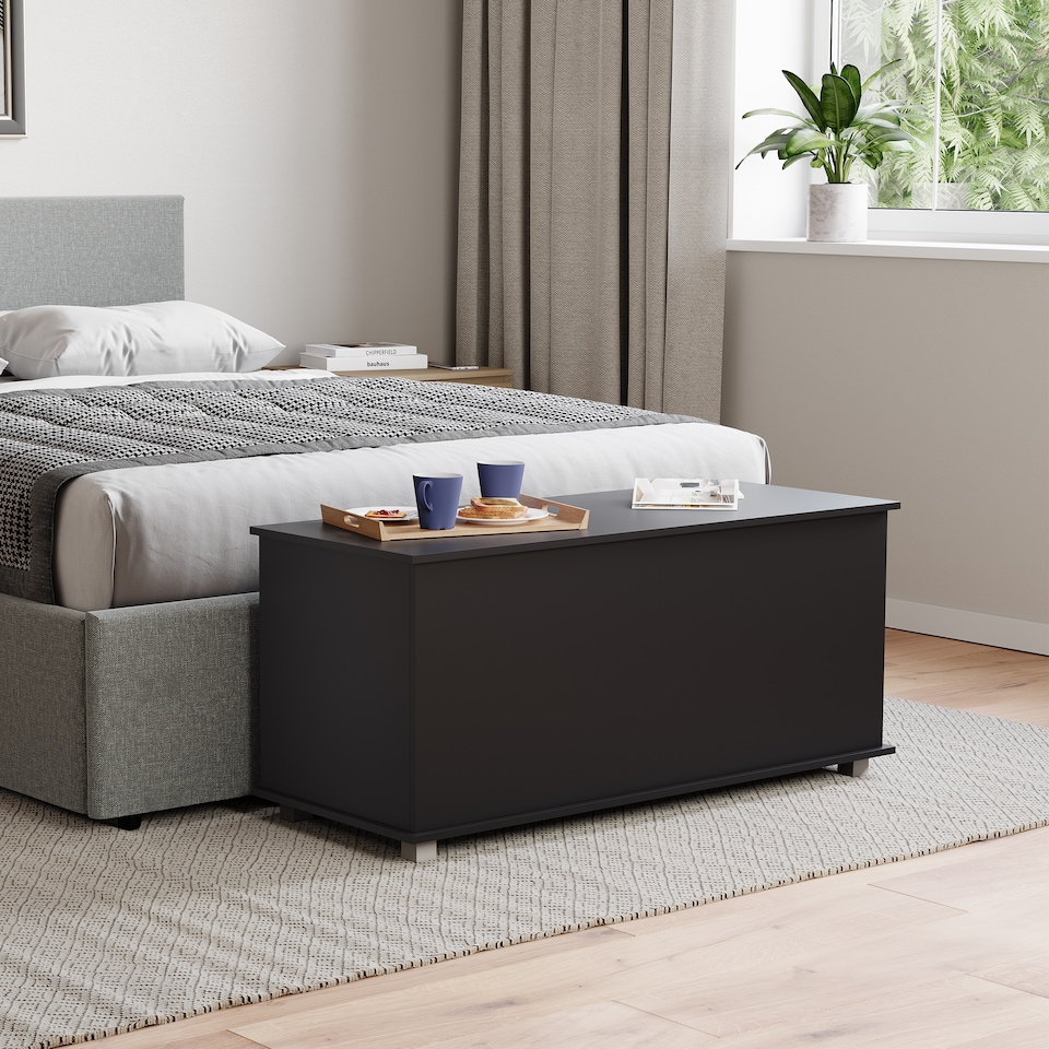 image 1 of Vida Designs Leon Storage Ottoman Bedroom Hallway Chest Bench, Black | Black | Black