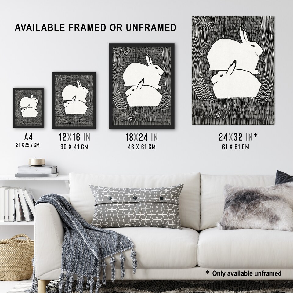 image 1 of Two Stylised Snow Hares Samuel J De Mesquita Wall Art Poster Print 12X16"