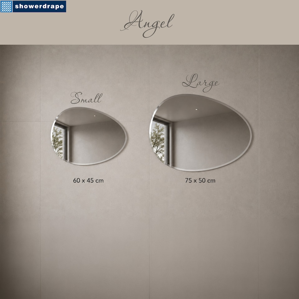 image 1 of Showerdrape Angel Oval Wall Mounted Frameless Bevelled Edge Bathroom Mirror 60 x 45cm | Chrome | Mirror | 1