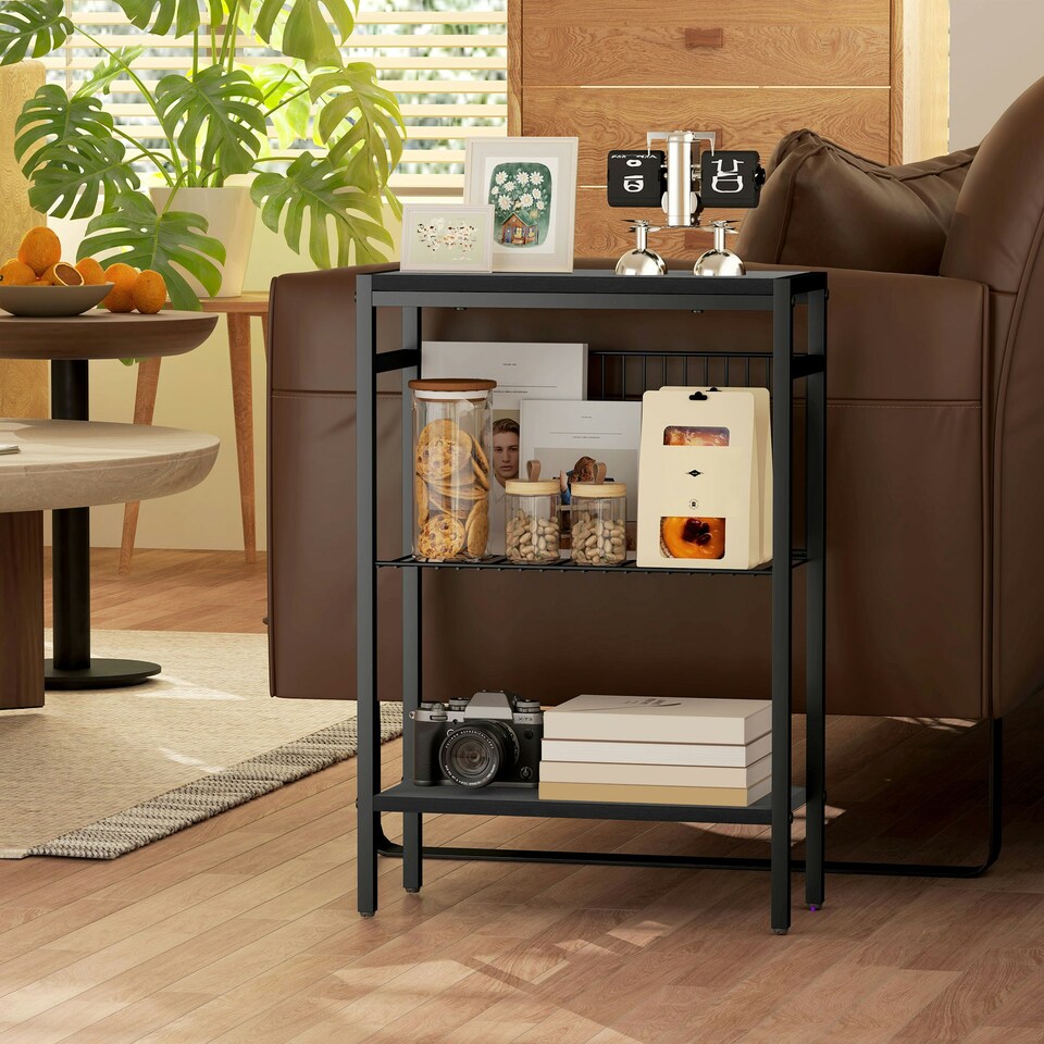 image 1 of HOMCOM Side Table with Storage, Small Table for Living Room, Bedroom Black