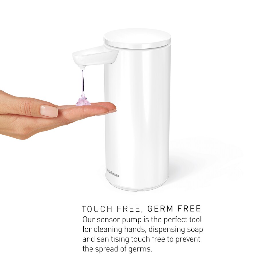 image 1 of Simplehuman 266ml Rechargeable Sensor Soap Pump, Automatic Hand Motion Soap Dispenser, White Steel