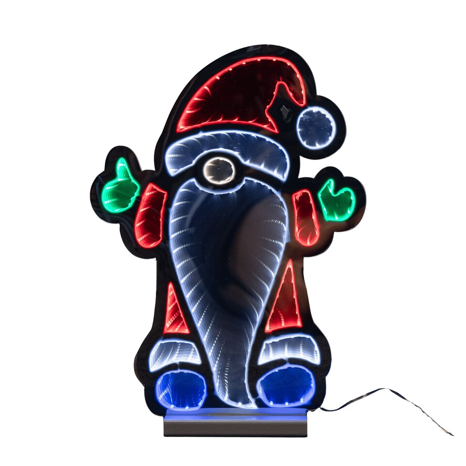 image 1 of 40cm Light up Standing Gnome Christmas Infinity Decoration on Wooden Base with LEDs