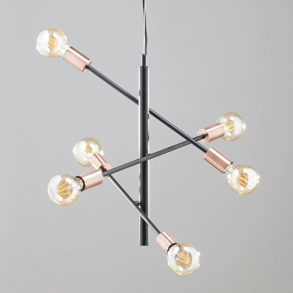 image 1 of BHS Heritage Inspired Calvet Adjustable Ceiling Pendant, Black and Copper