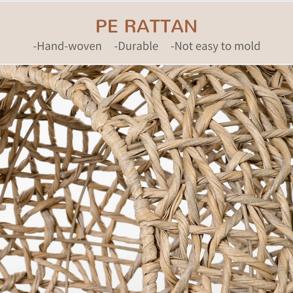image 1 of PawHut Wicker Cat House, Ball-Shaped Rattan Raised Cat Bed - Natural Wood Finish