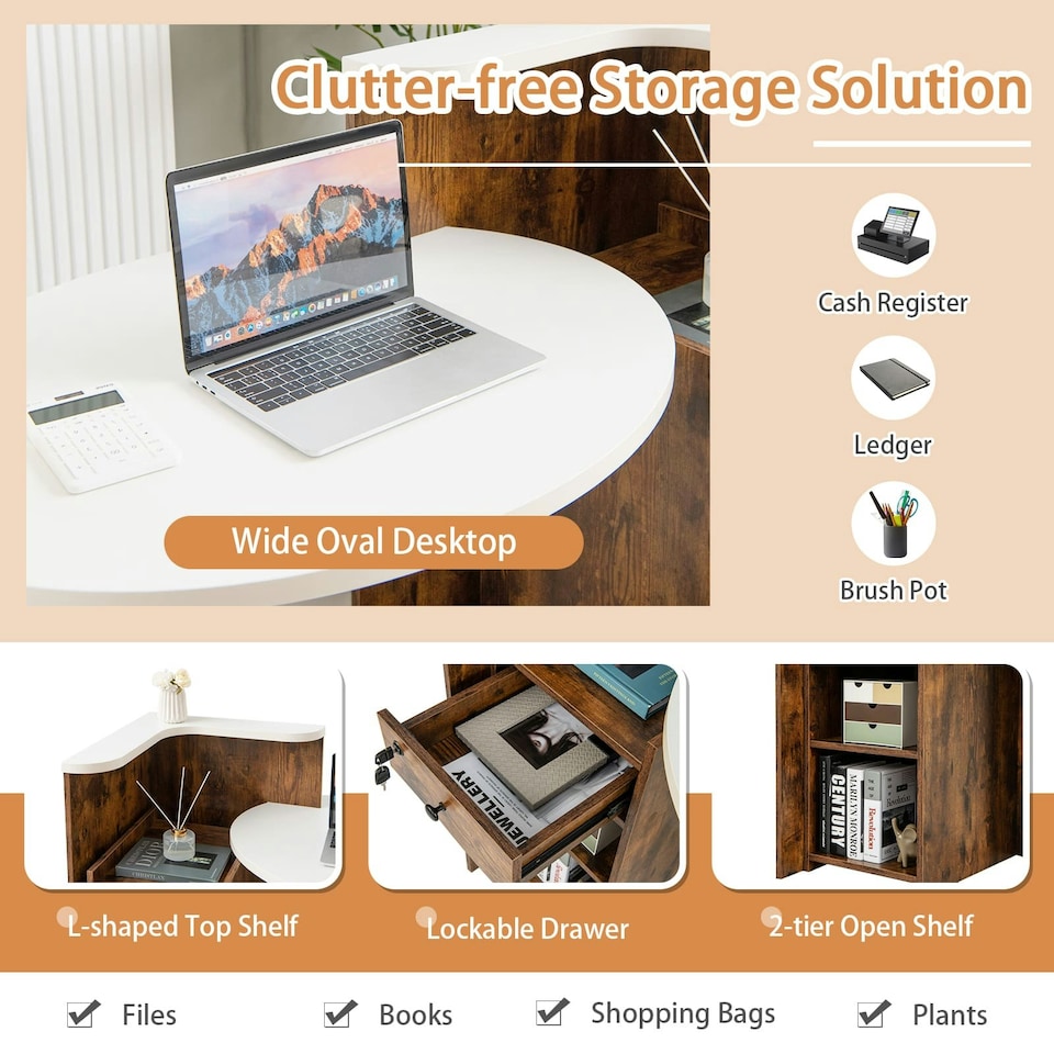 image 1 of COSTWAY Reception Desk with Lockable Drawer White White