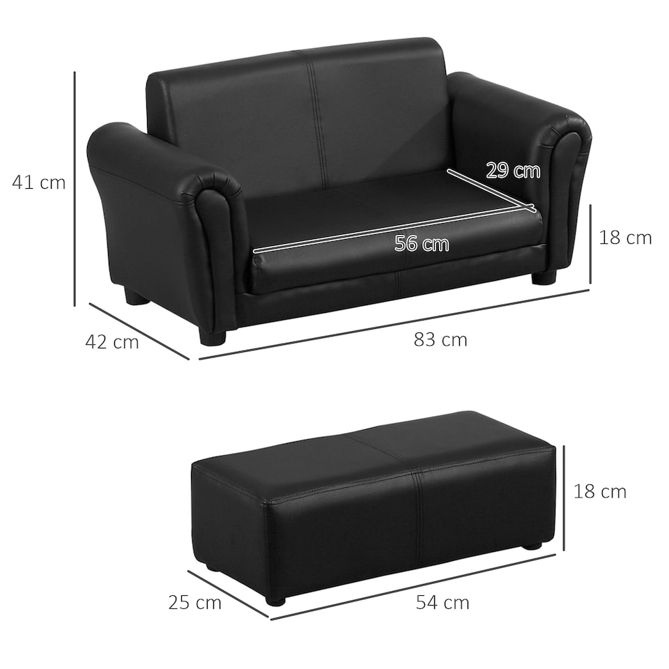 image 1 of HOMCOM Kids Sofa Set 2 Seater Armchair with Footrest for 18-36 Months, Black