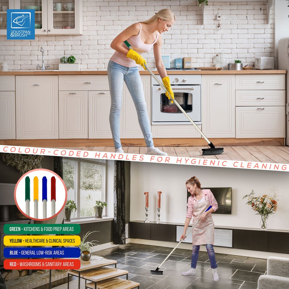 image 1 of Colour-Coded Angled Grout Brush with Handle 180° Swivel Tile & Corner Scrubber